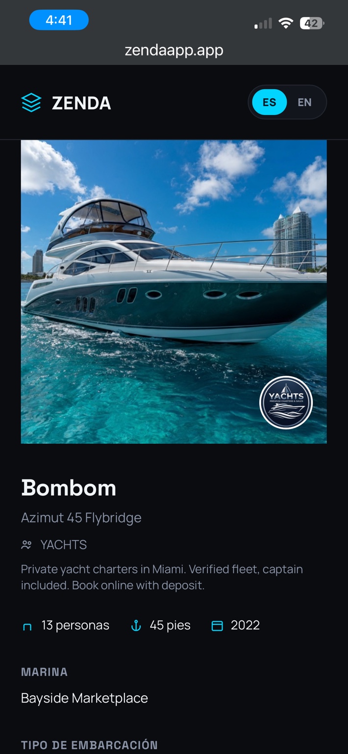 Ficha de un yate en Zenda